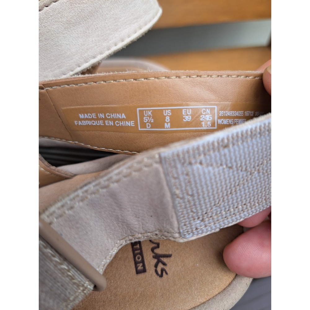Clarks Women's Pink Wedge Sandals 8.0 Perforated Nubuck Leather Cushion Footbed - Picture 8 of 12